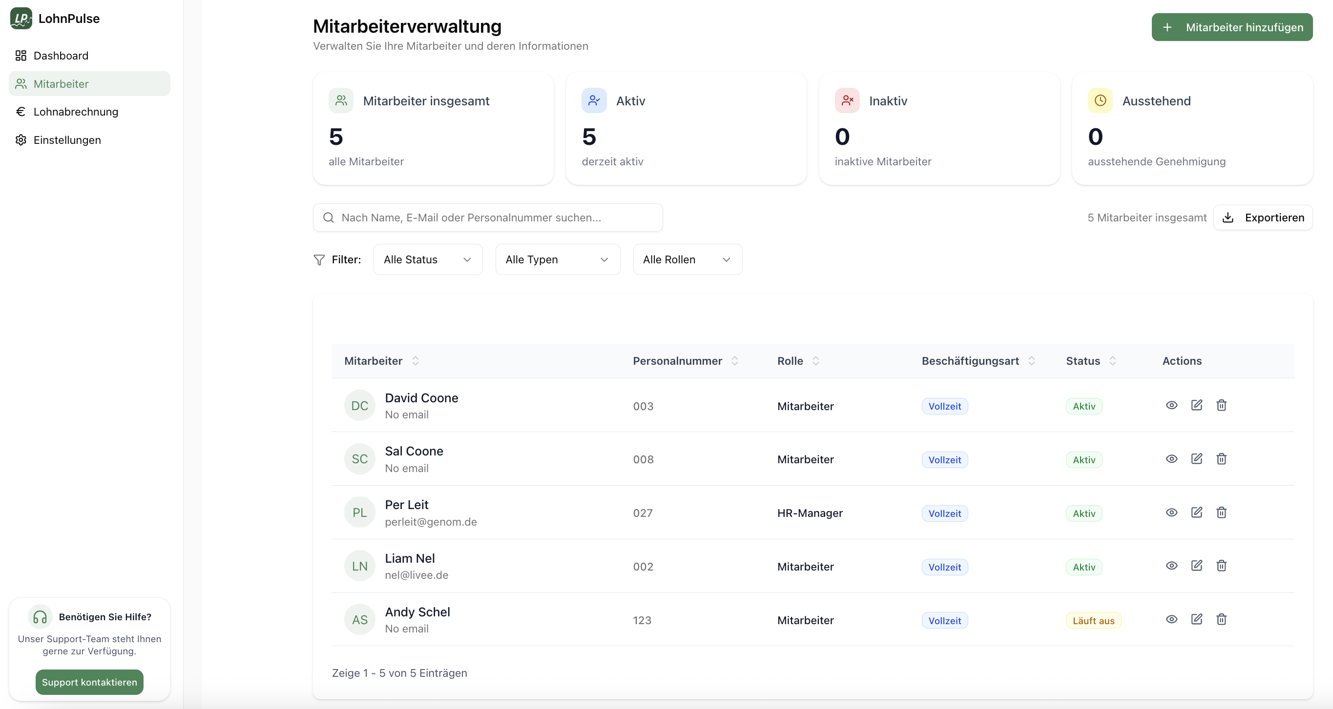 Mitarbeiterübersicht